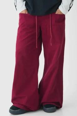 Elasticated Waist Extreme Baggy Twill Waistband Detail Trousers