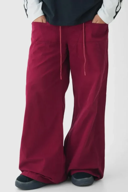 Elasticated Waist Extreme Baggy Twill Waistband Detail Trousers