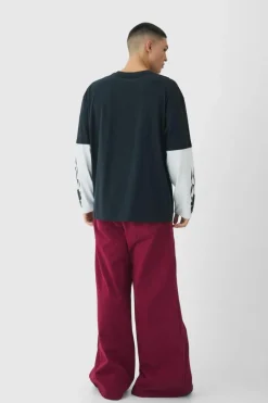 Elasticated Waist Extreme Baggy Twill Waistband Detail Trousers