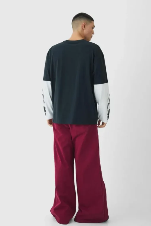 Elasticated Waist Extreme Baggy Twill Waistband Detail Trousers