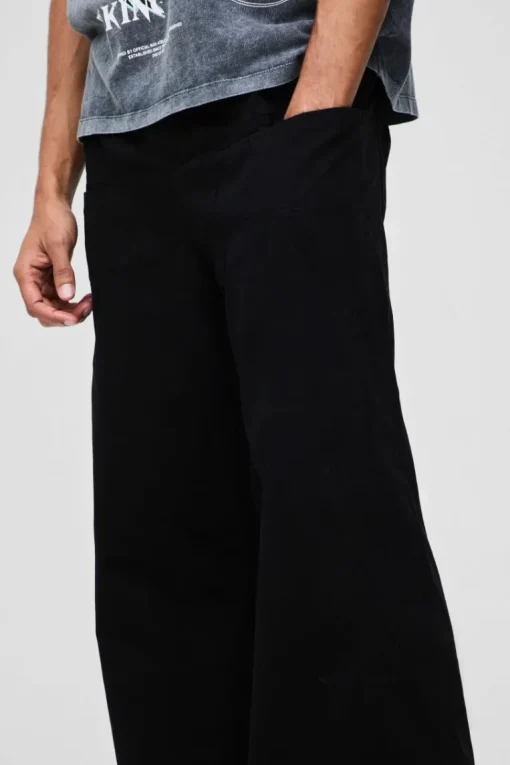 Elasticated Waist Extreme Baggy Twill Waistband Detail Trousers