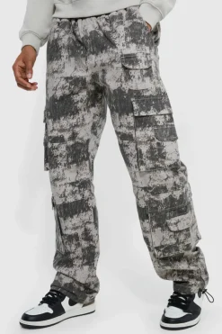 Elasticated Waist Printed Multi Pocket Stacked Cargo Trousers