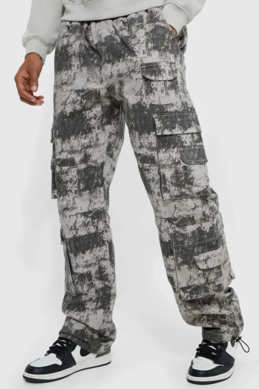Elasticated Waist Printed Multi Pocket Stacked Cargo Trousers