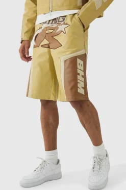 Elasticated Waist Pu Moto Jorts In Camel