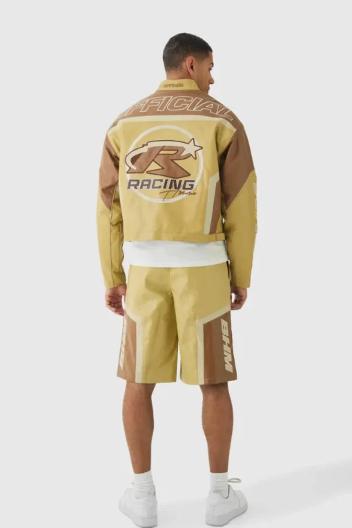 Elasticated Waist Pu Moto Jorts In Camel
