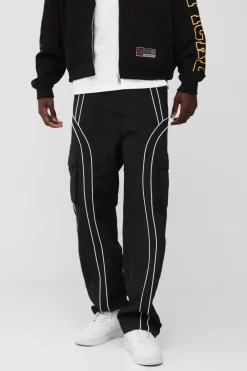 Elasticated Waist Relaxed Nylon Pipped Cargo Trousers