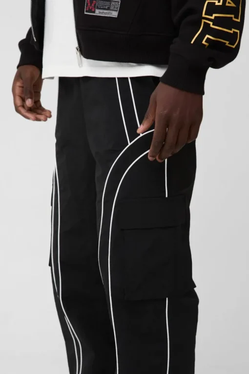 Elasticated Waist Relaxed Nylon Pipped Cargo Trousers
