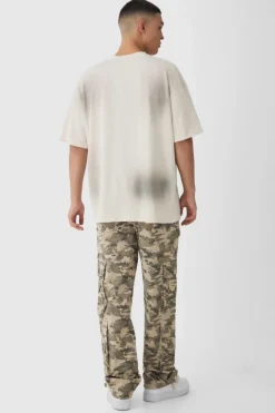 Elasticated Waist Relaxed Stacked Camo Cargo Trousers