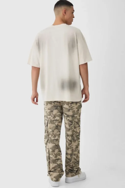 Elasticated Waist Relaxed Stacked Camo Cargo Trousers