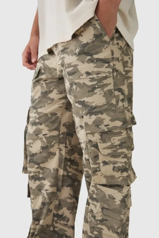 Elasticated Waist Relaxed Stacked Camo Cargo Trousers