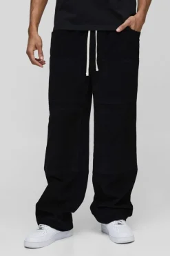 Elasticated Waist Relaxed Carpenter Waffle Corduroy Trousers