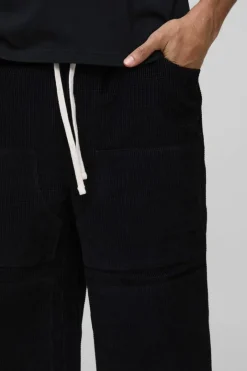 Elasticated Waist Relaxed Carpenter Waffle Corduroy Trousers