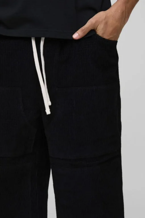 Elasticated Waist Relaxed Carpenter Waffle Corduroy Trousers
