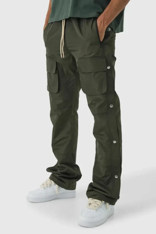 Elasticated Waist Slim Flare Stacked Cargo Trousers