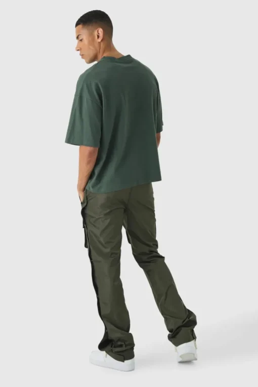 Elasticated Waist Slim Flare Stacked Cargo Trousers