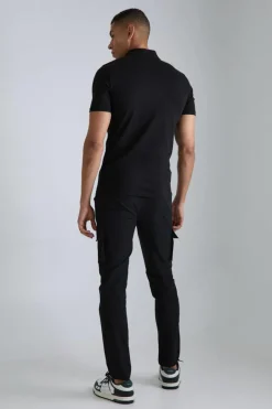 Elasticated Waist Technical Stretch Skinny Cargo Trouser