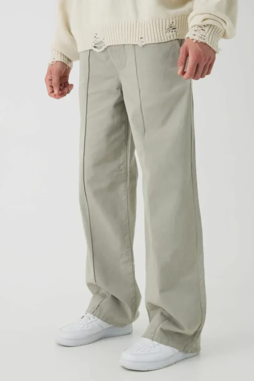 Elasticated Waist Wide Leg Pintuck Chino Trousers