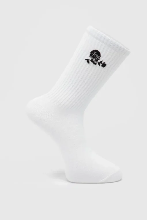 Embroidered Skull And Rose Tube Sock