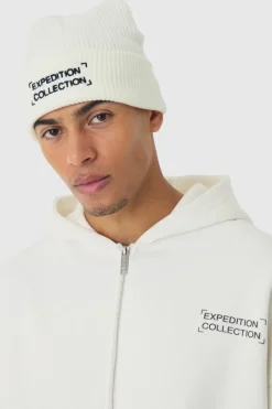 Expedition Collection Embroidered Beanie In White