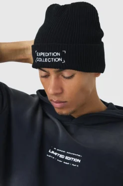 Expedition Collection Embroidered Beanie In Black