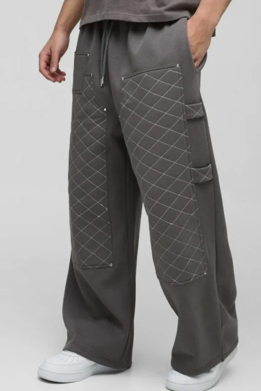 Extreme Wide Leg Carpenter Stitching Detail Joggers