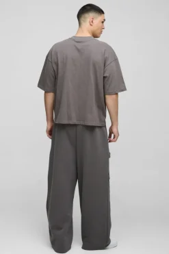 Extreme Wide Leg Carpenter Stitching Detail Joggers