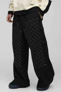 Extreme Wide Leg Carpenter Stitching Detail Joggers