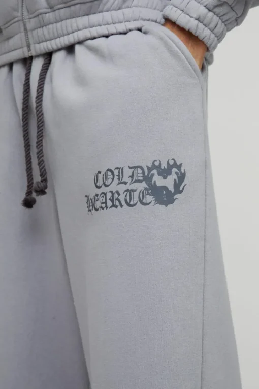 Extreme Wide Leg Heart Printed Double Waistband Jogger