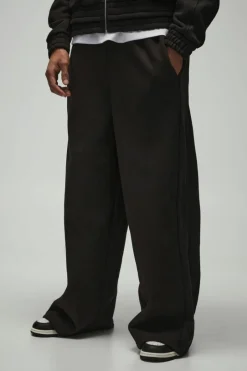 Extreme Wide Leg Heavy Rib Panelled 3D Embroidered Joggers