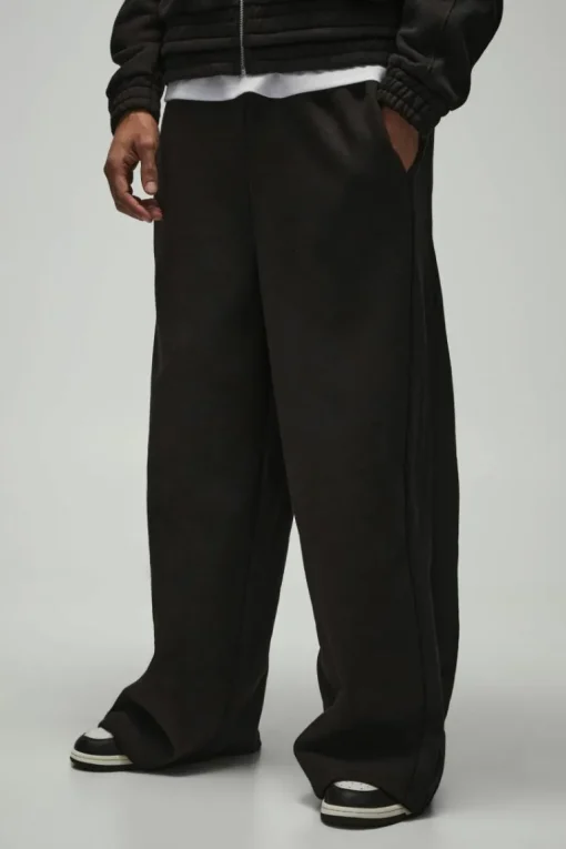 Extreme Wide Leg Heavy Rib Panelled 3D Embroidered Joggers