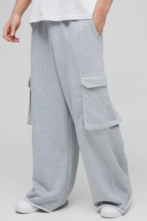 Extreme Wide Leg Raw Edge Loopback Cargo Jogger