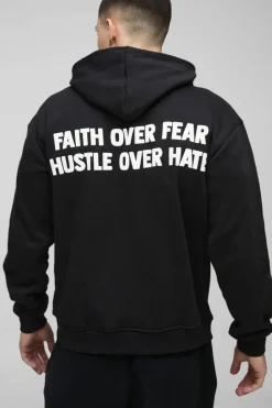 Faith Over Fear Text Puff Print Graphic Hoodie