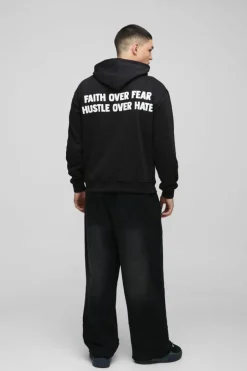 Faith Over Fear Text Puff Print Graphic Hoodie