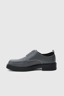 Faux Leather Contras Stitch Derby Shoes In Grey