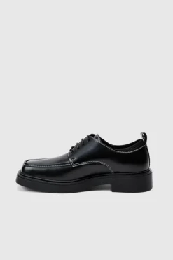 Faux Leather Contrast Stitch Derby Shoes In Black