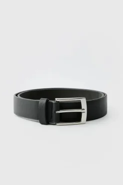 Faux Leather Textured Belt With Silver Buckle