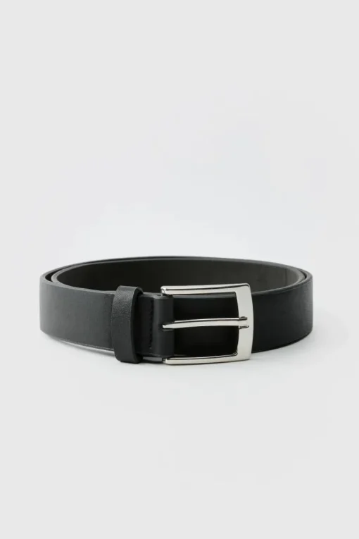Faux Leather Textured Belt With Silver Buckle