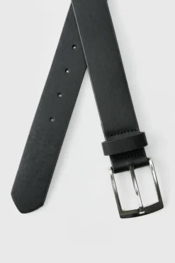Faux Leather Textured Belt With Silver Buckle