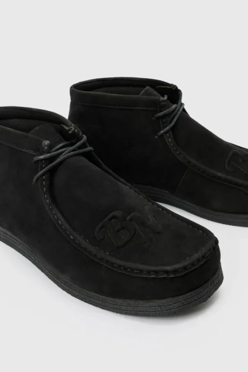 Faux Suede Apron Front Embossed Branding Shoes In Black