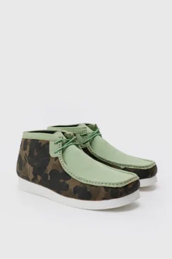 Faux Suede Camo Apron Front Shoes In Green