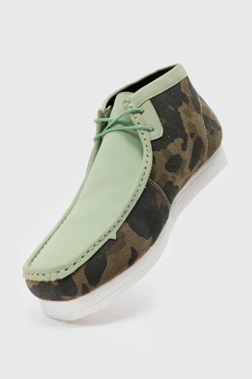 Faux Suede Camo Apron Front Shoes In Green