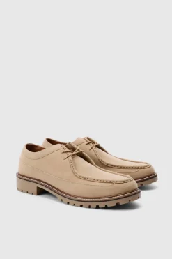 Faux Suede Derby Shoes In Beige