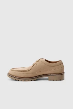 Faux Suede Derby Shoes In Beige