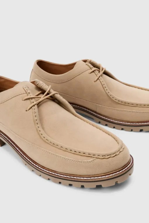 Faux Suede Derby Shoes In Beige