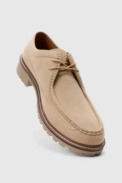 Faux Suede Derby Shoes In Beige