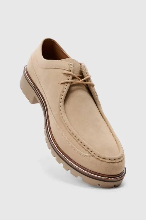 Faux Suede Derby Shoes In Beige