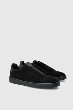 Faux Suede Trainer In Black