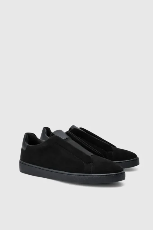 Faux Suede Trainer In Black
