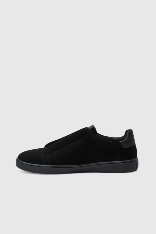Faux Suede Trainer In Black