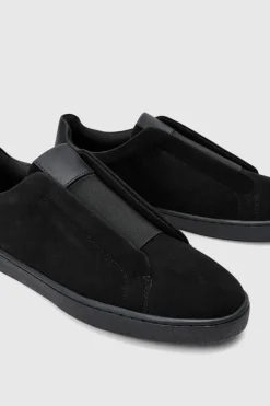 Faux Suede Trainer In Black